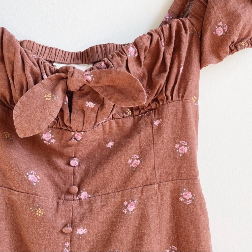 Altar’d State Brown Floral Linen Milkmaid Midi Dress Size Medium - Picture 5 of 6